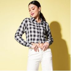 Trend Arrest Women's Rayon Checkered Shirt Black Checkered Print 